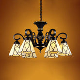 Yellow Glass Cone Chandelier Baroque Ceiling Suspension Lamp (5/6/8 Lights, Black)